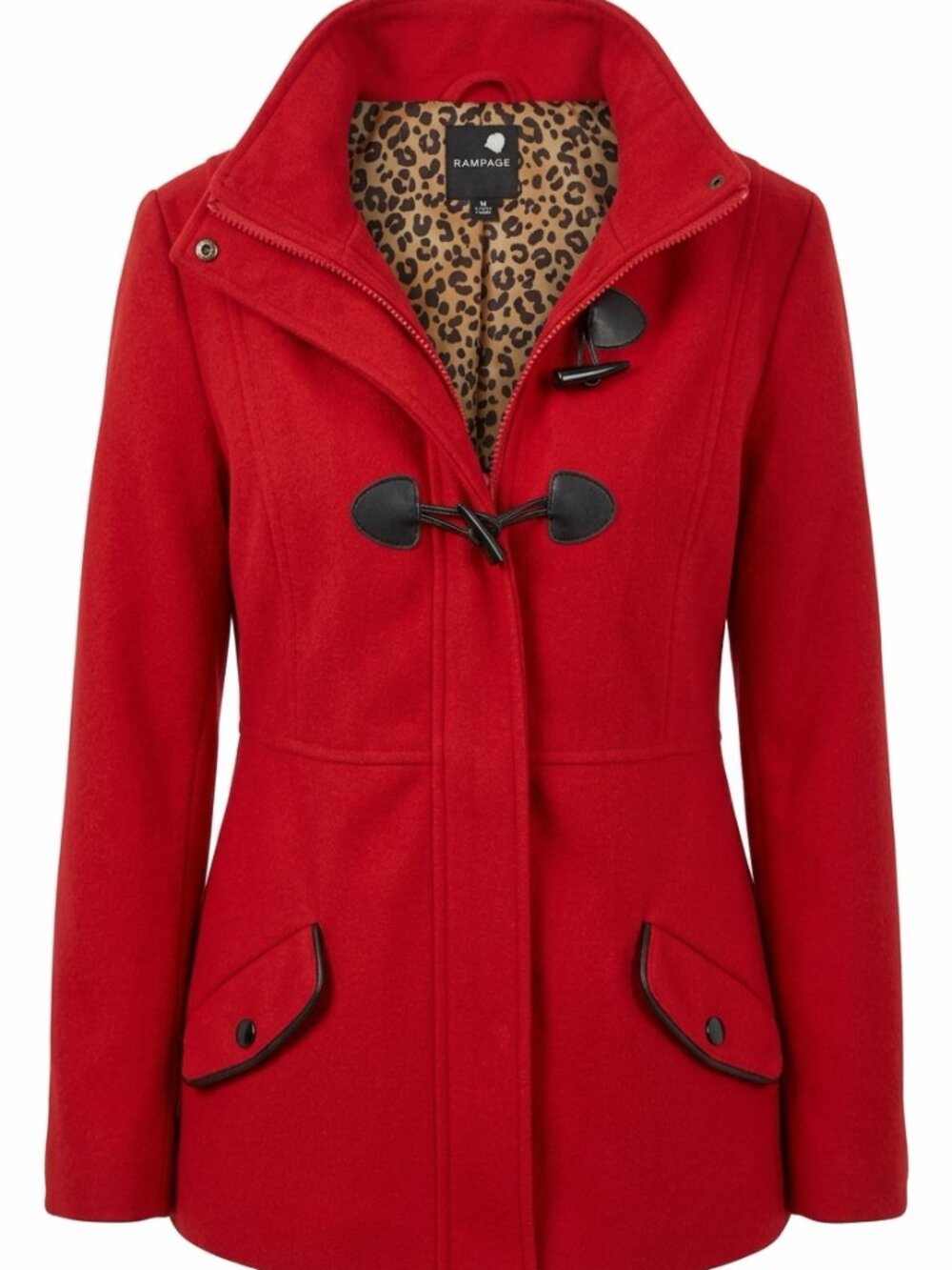 Rampage Red Full‑Zip Coat Women’s M – Hooded, Leopard Lining, Excellent Conditio